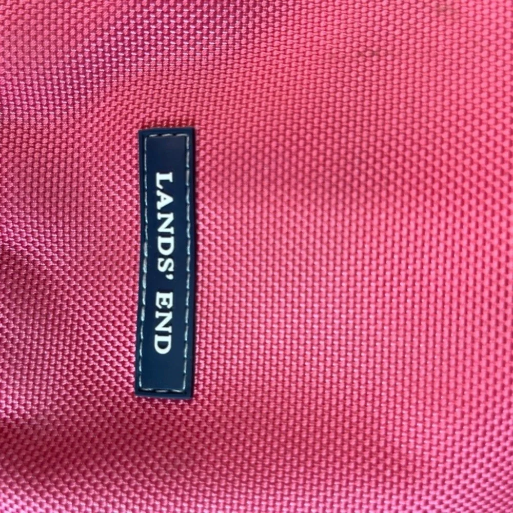 Lands End Pink Canvas Tote Bag Monogram LSV Zip Top Medium Travel Beach Bag